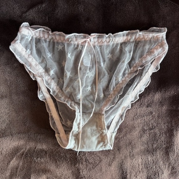 WHITE and Pink  fine mesh Lolita Panties with Stars. - Picture 1 of 10